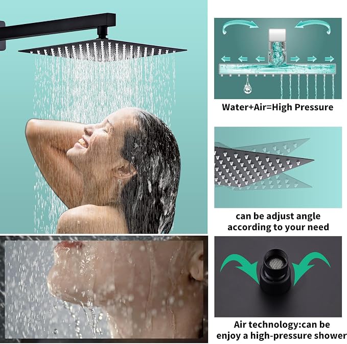 Shower Faucet Set with Brass Durable Trim, 10 Inch Square Rainfall Shower Head - Image 4