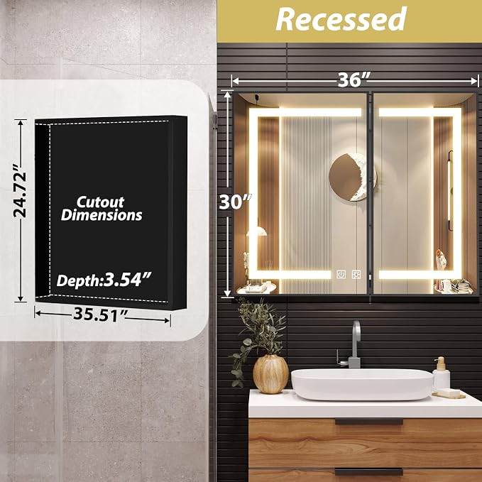 APRILSOUL 36X30 Inch Black Bathroom Medicine Cabinet - Image 2