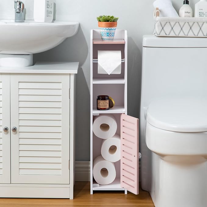 AOJEZOR Toilet Paper Holder Stand: Small Bathroom Storage Cabinet - Image 3