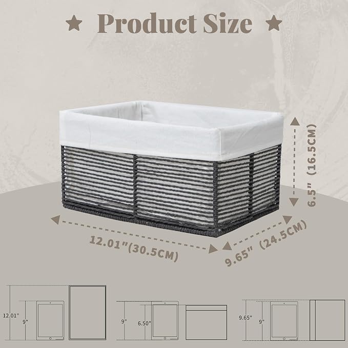 GYASVWU Hand-Woven Paper Rope Storage Baskets, Rectangular Wicker Baskets - Image 3