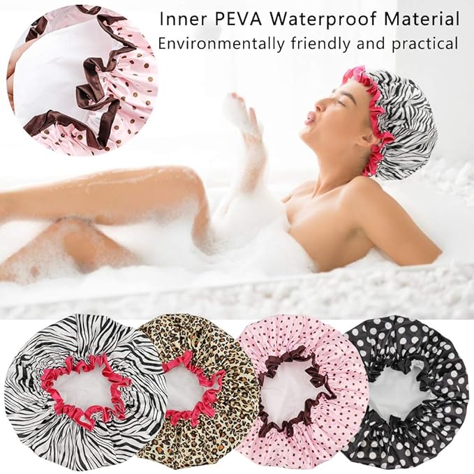 TCOTBE 4 Pieces Shower Cap for Women, Elastic and Reusable, Environmental - Image 4