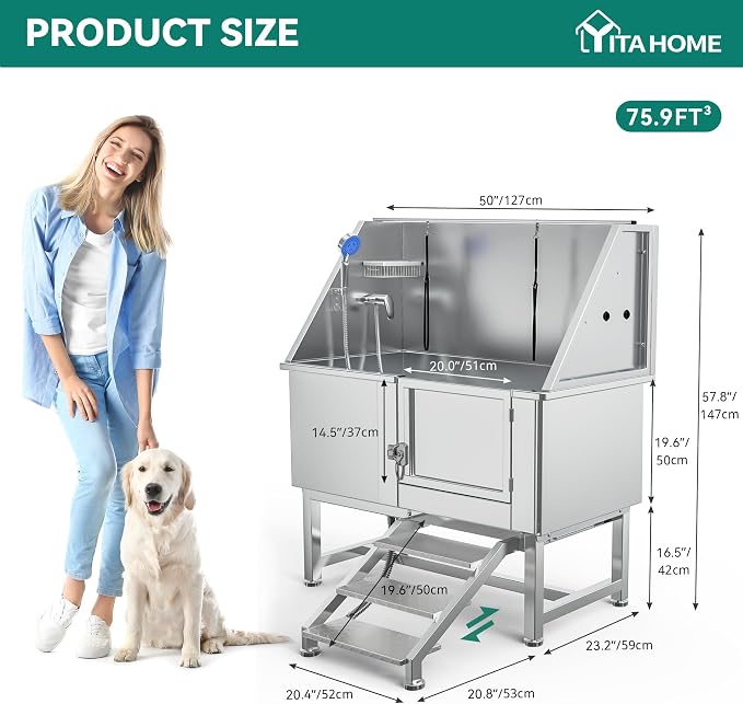 YITAHOME Professional Dog Bathtub 50in, Stainless Steel 304 Dog Bathing Station - Image 5