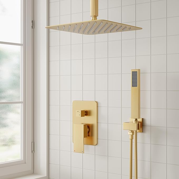 ESNBIA Gold Shower Head System, All Metal 12 Inches Ceiling Shower Faucet Set - Image 2