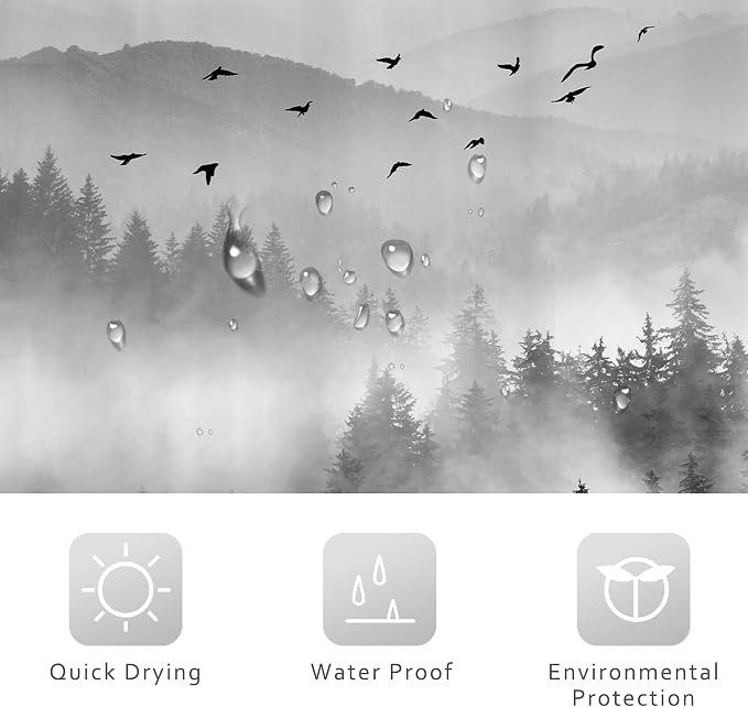 Riyidecor Extra Long Black and White Shower Curtain 72Wx78H Inch Foggy Scene - Image 7