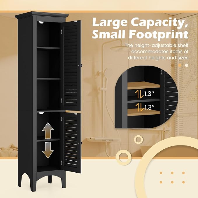 Tangkula 63" Tall Bathroom Storage Cabinet, Freestanding Narrow Linen Tower - Image 6