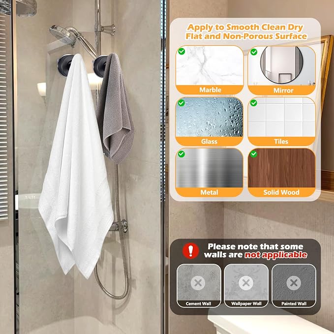 YOHOM Suction Cup Hooks for Shower Wall Bathrooms Towels Hook for Glass Door - Image 4