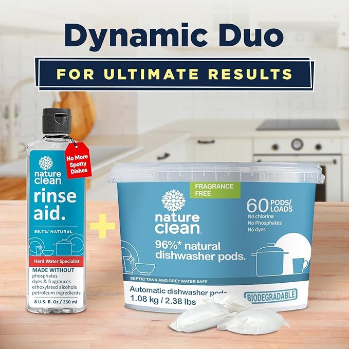 Nature Clean Natural Dishwasher Rinse Aid Liquid, Plant-Based Dishwasher Drying - Image 6