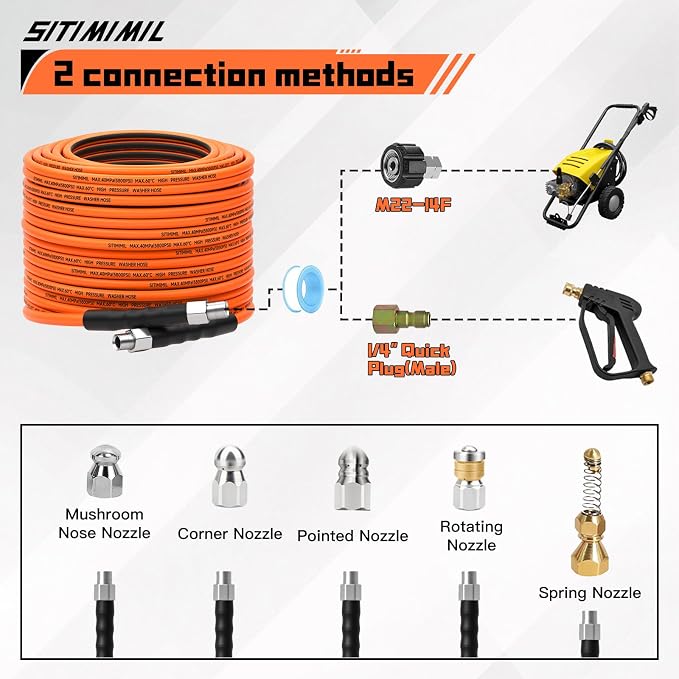 Sewer Jetter Kit for Pressure Washer 200FT, 5800psi Drain Cleaner Hose 1/4 Inch - Image 5