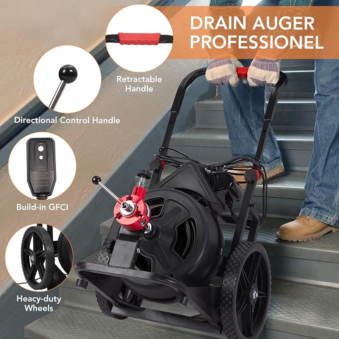 Heavy Duty Electric Drain Cleaner Machine, 100 Ft x 1/2 Inch Sewer Snake - Image 2