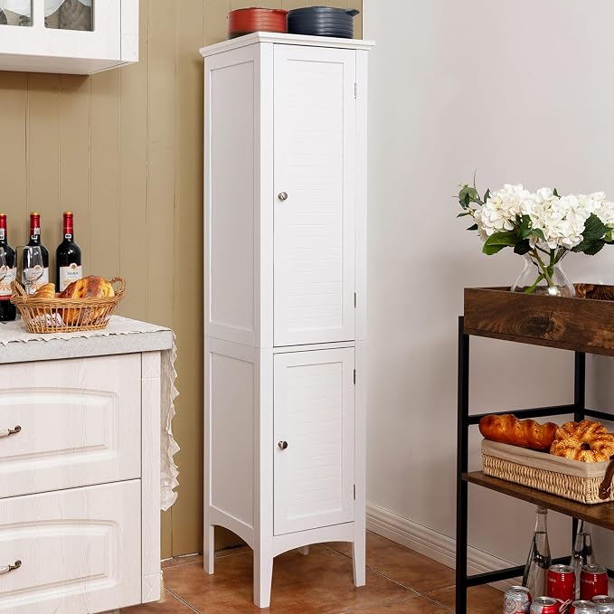 COSTWAY Tall Bathroom Storage Cabinet, 5-Tier Freestanding Linen Tower Cabinet - Image 4