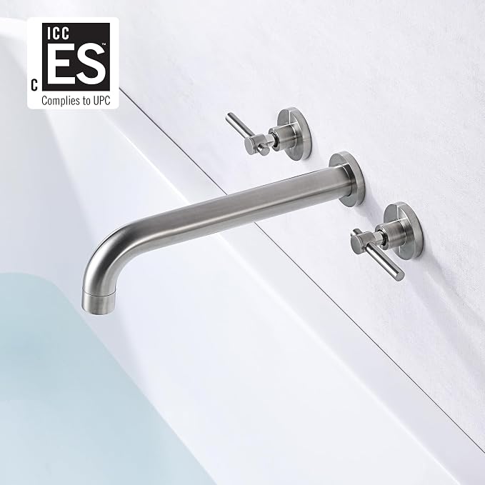 Wall Mount Tub Filler Faucet Brushed Nickel High Flow Bathtub Faucet Two - Image 2