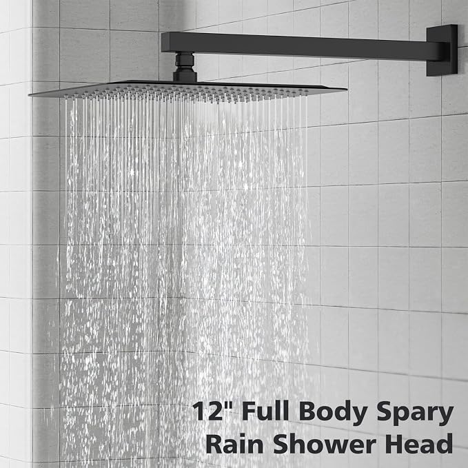 Gabrylly Shower System Black, Rainfall Shower Faucet Set Complete, 2 Way Valve - Image 3