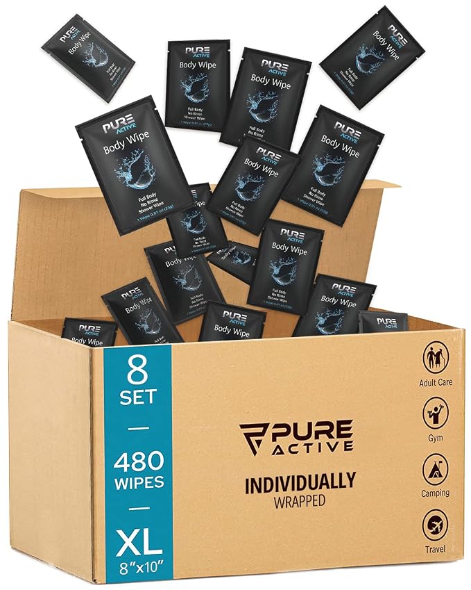 Shower Body Wipes, 480 Individually Wrapped Personal Hygiene Body Cleansing by HYPOALLERGENICALCOHOLFREEBODYWIPES