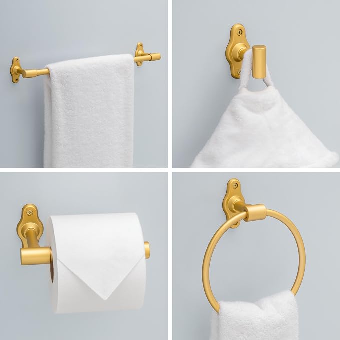 Franklin Brass Calloway 4-Piece Bathroom Set Satin Gold 18" + 6" Towel Rack - Image 2
