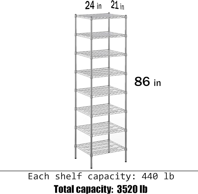 21" Deep x 24" Wide x 86" Height Wire Shelving Kit | 8-Tier | NSF Commercial - Image 3