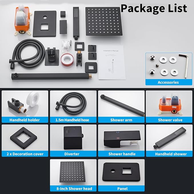 12 Inch Matte Black Shower Faucet Set - Image 8