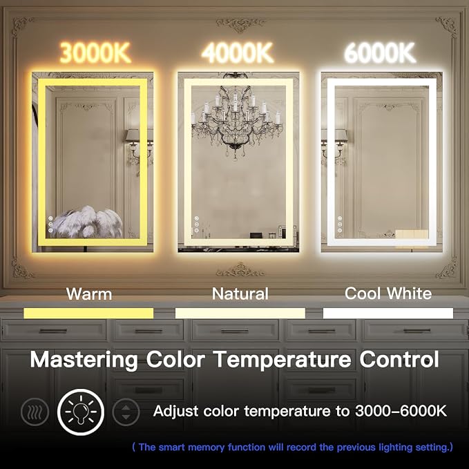 ISKM 36'' x 24'' LED Mirror for Bathroom Lighted Vanity Mirror for Wall Front - Image 4