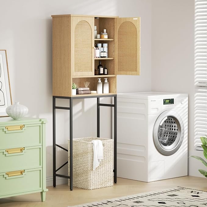 Rattan Toilet Storage Cabinet, Over the Rack Wood Cabinet - Image 6