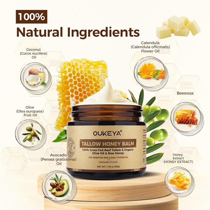OUKEYA Beef Tallow for Face Nourishing Tallow & Honey Cream for Deep Hydration - Image 5