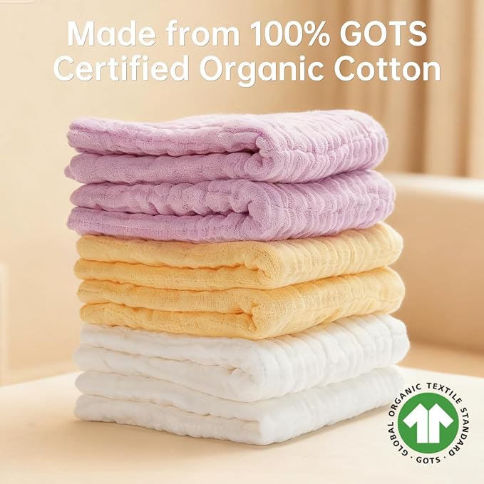 Organic Muslin Baby Washcloths 6 Pack Baby Bath Face Towel 12x12 Inch Extra - Image 5