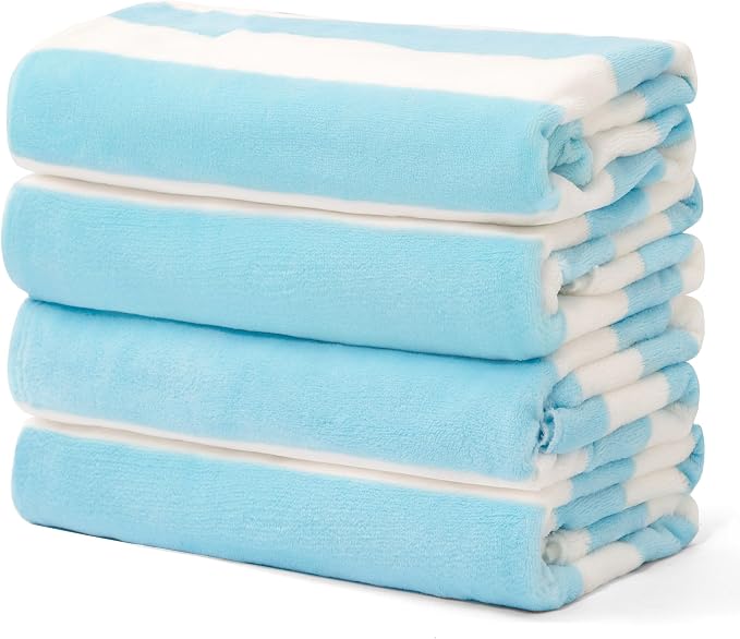 Touchat 4 Pack Cabana Stripe 250GSM Polyester Lightweight Quick-Dry Beach Towel by TOUCHAT
