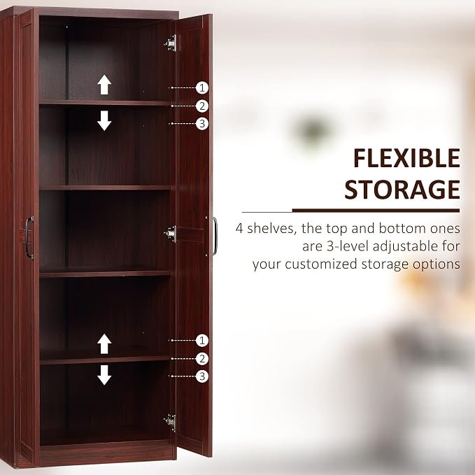 HOMCOM 63" 2-Door Kitchen Pantry, Freestanding Storage Cabinet - Image 5