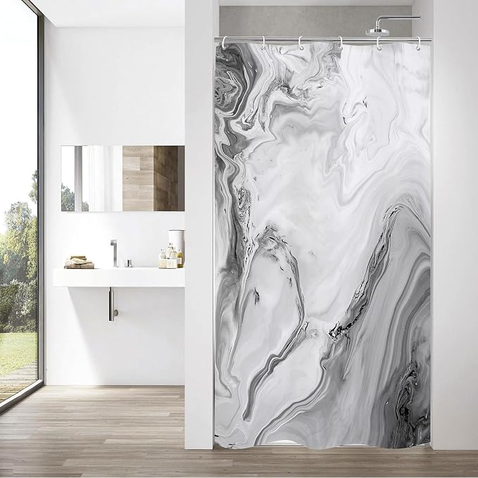 MitoVilla Grey Marble Small Stall Shower Curtain 36 x 72, Abstract Ombre Half by MitoVilla