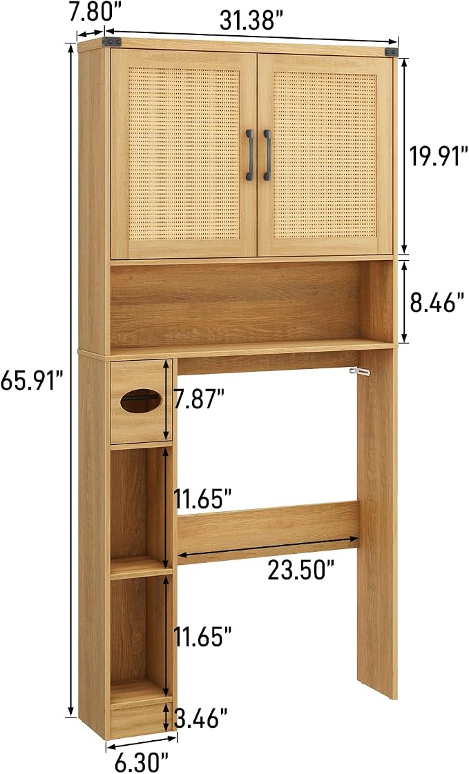 Vabches Over The Toilet Storage Cabinet, Farmhouse Rattan Storage Cabinet Over - Image 2