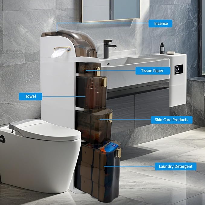 Bathroom Floor Cabinet, Narrow Bathroom Storage Cabinet, Mobile and No - Image 4
