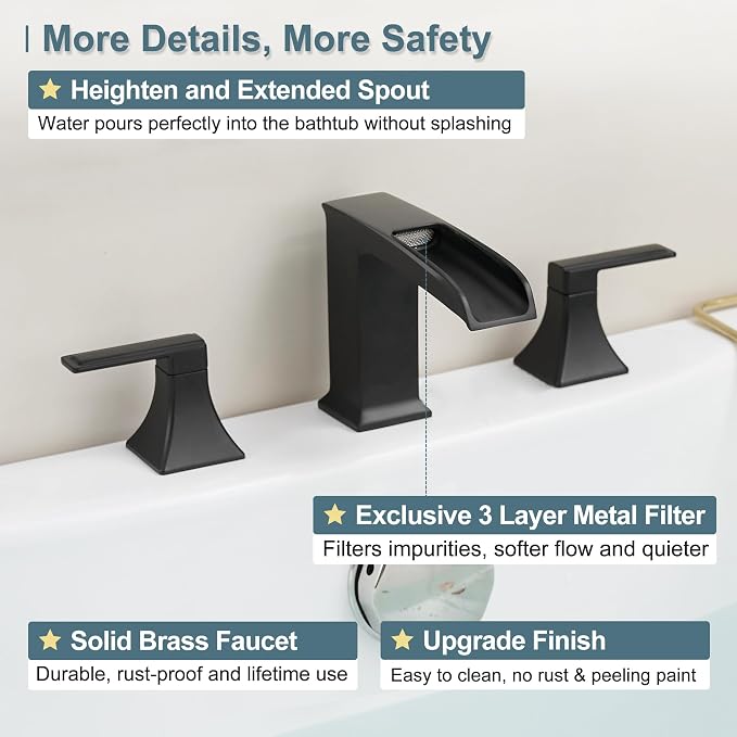 Brass High Flow Roman Bathtub Faucet Black Tub Faucet, Waterfall Bath Tub - Image 4