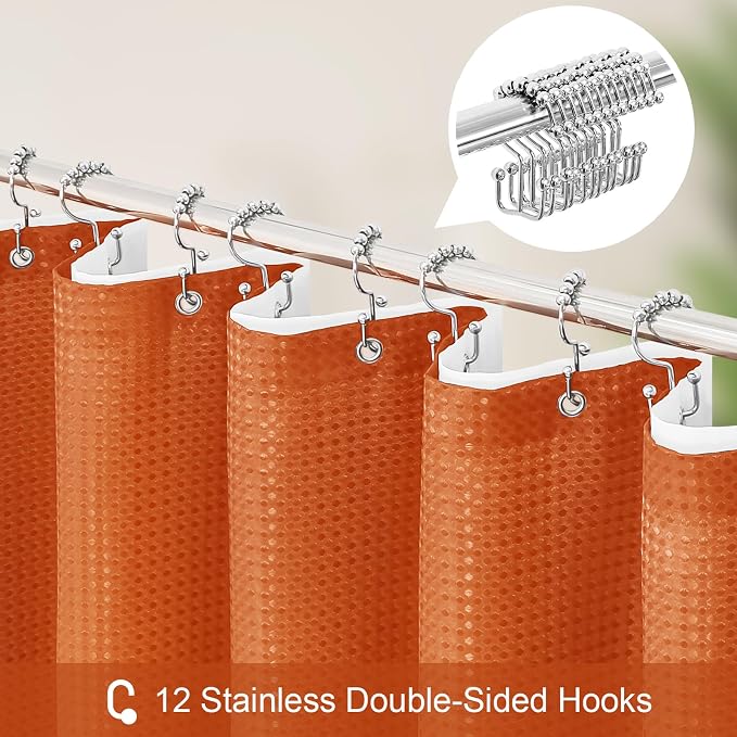 3 in 1 Long Burnt Orange Shower Curtain Set-72 W x 78 H, Modern Waffle and PEVA - Image 3
