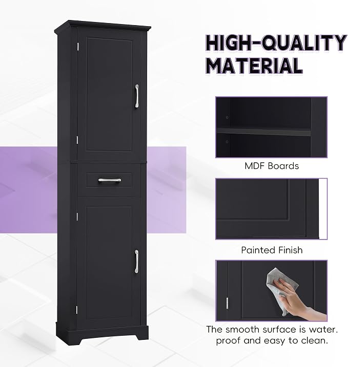 Slim Bathroom Storage Cabinet, Wood Tall Narrow White Bathroom Storage Cabinet - Image 4