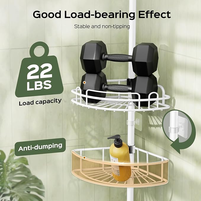 HAMITOR Corner Shower Caddy Tension Pole: Rustproof Bathroom Organizer Shelves - Image 4