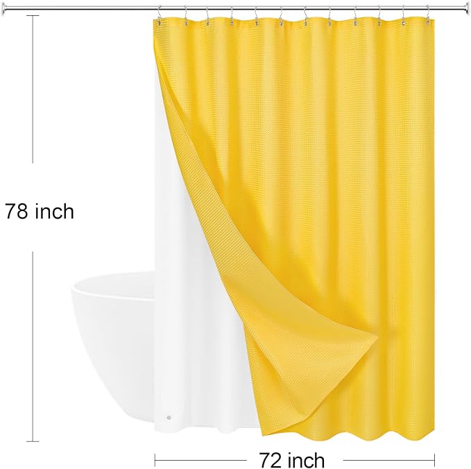 3 in 1 Long Yellow Shower Curtain Set-72 W x 78 H, Modern Waffle and PEVA Liner - Image 8