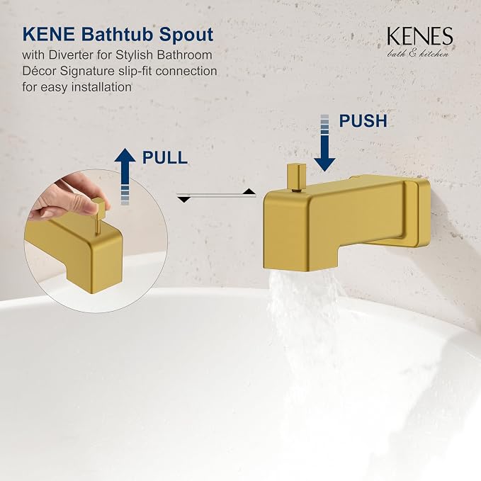 KENES Brushed Gold Tub and Shower Trim Kit, Square Tub Shower Faucet Set - Image 7