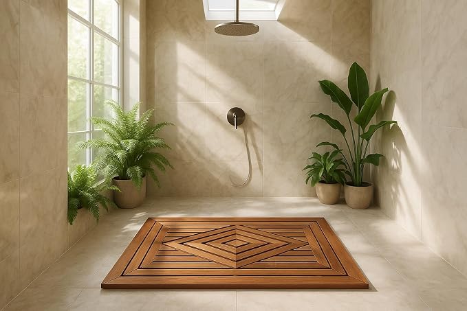 Designer Teak Shower Mat Large 31.5 X 19.5 Naturally Water-Resistant - Image 2