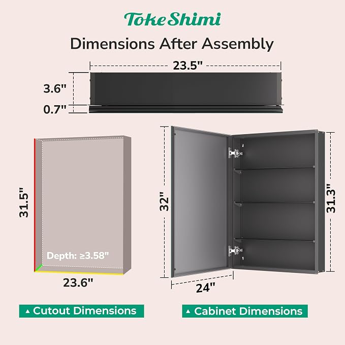 TokeShimi 24 x 32 Mirrored Medicine Cabinet Recessed or Surface Mount, Aluminum - Image 2