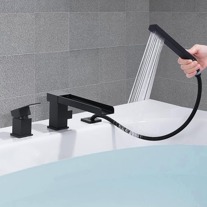 Waterfall Roman Tub Filler Faucet, Deck Mount Bathtub Filler - Image 4