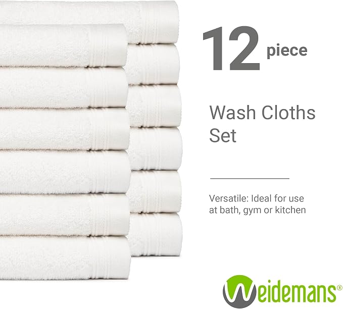 100% Cotton Washcloths Set 13” x 13” | White Towels | Set of 12 Ultra Soft and - Image 3