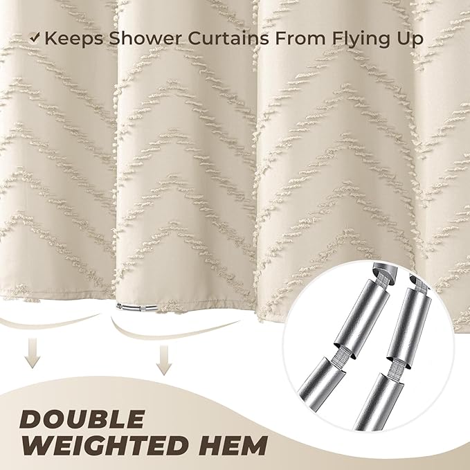 Tall Shower Curtain 78 Inches Long Beige Shower Curtain Boho Cute Chic Tufted - Image 5
