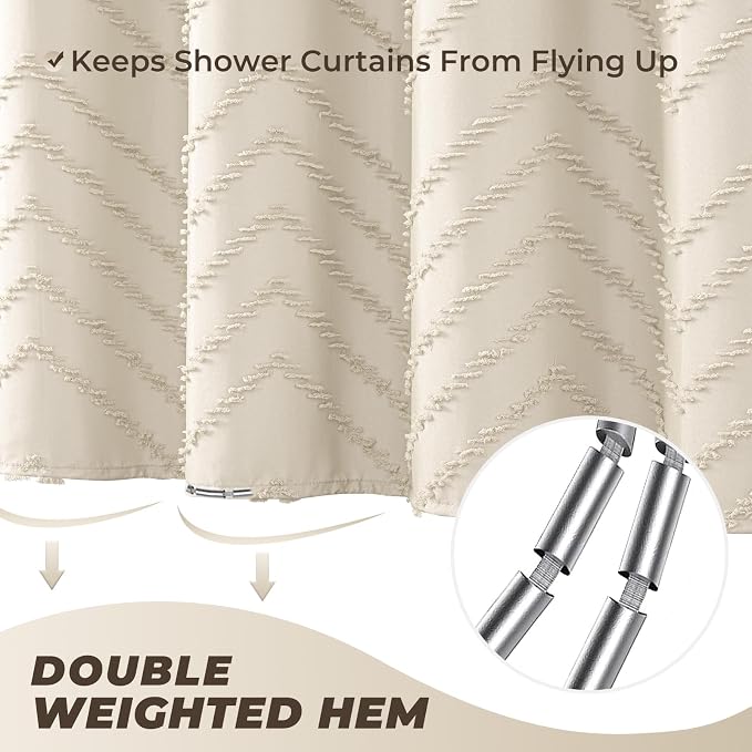 Beige Boho Fabric Shower Curtain 60 x 72 Modern Shabby Chic Textured Tufted - Image 5