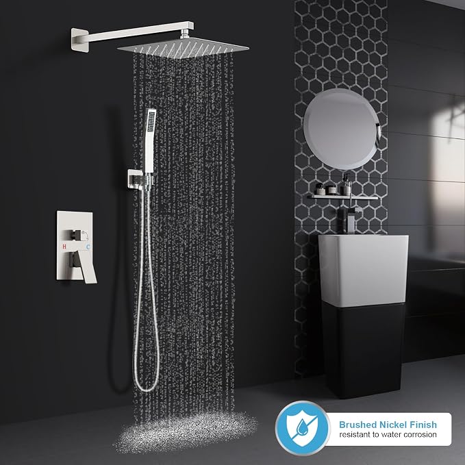 Shower Faucet Set Bathroom Square Rain Shower Head and Handle Set, Wall Mounted - Image 2