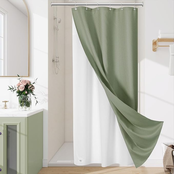 3 in 1 Stall Half Size Shower Curtain Set-36 W x 72 H, Sage Green Waffle by Unknown