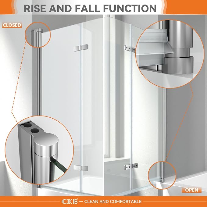 CKB Pivot Bathtub Shower Door, 35“ W × 55” H, 1/4" SGCC Tempered Glass - Image 5