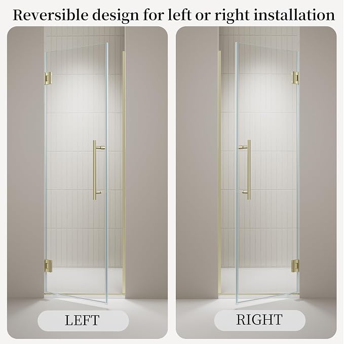 23.6-23.8" x 72" Frameless Hinged Shower Door, Single Swing Shower Panel - Image 7