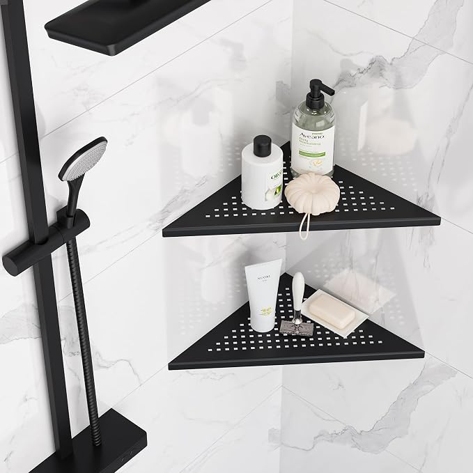Neodrain 12 Inch Matte Black Corner Wall Shelf Set of 2, Floating Corner Shelves - Image 5