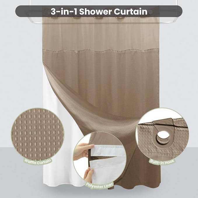Inhousolu No Hook Shower Curtain - Image 2