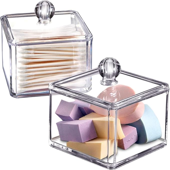 Modern Square Qtip Holder Acrylic Bathroom Vanity Countertop Storage Organizer by SheeChung