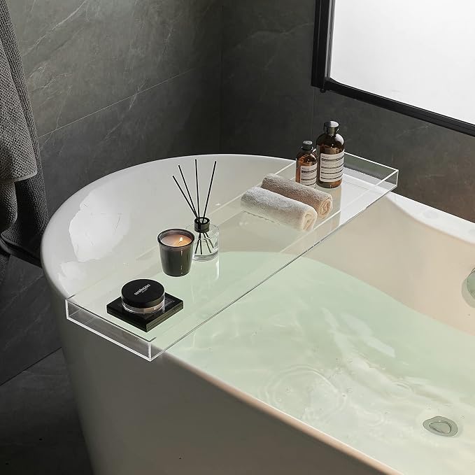 SHUNLI Clear Bathtub Caddy Tray, Bath Tub Tray Shelf Table, Bathroom Shower by SHUNLI