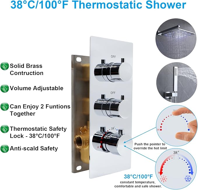 2 Way Shower Diverter Valve Brass 2 Functions Thermostatic Shower Mixing Valve - Image 4